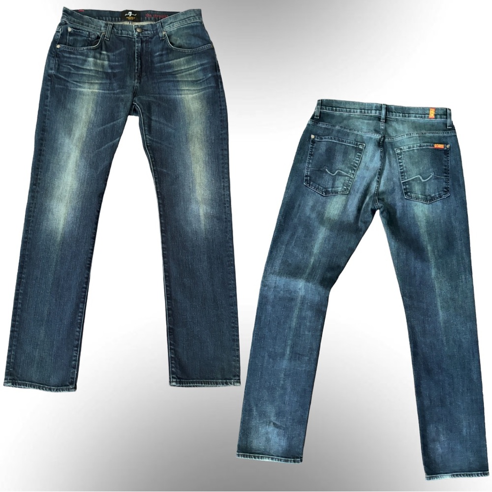 7 For All Mankind Men's Classic Blue Straight Jeans